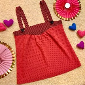 Sparkle & Fade Red Heart Polka Dot Striped Tank M